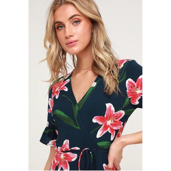 Lulus Stargazer Lily Navy Blue Floral Print Maxi Wrap Dress - Picture 4 of 7